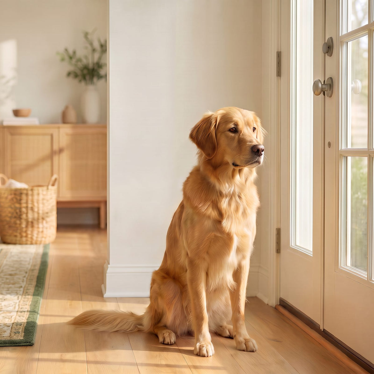 Dog resting by the door