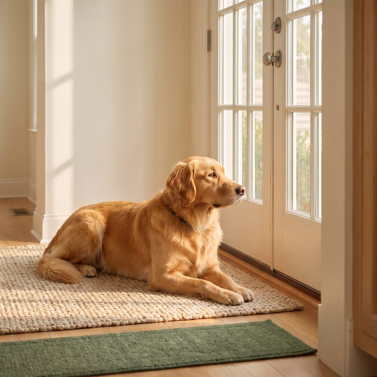Dog lying by the door